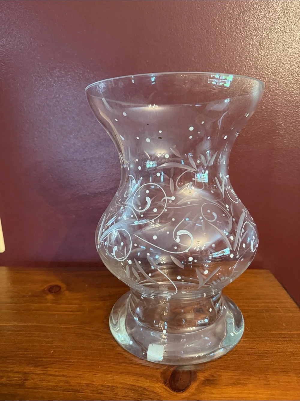 Partylite Vase with White Etched Swirl Design